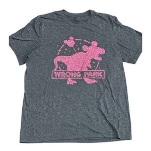 Wrong Park T-Rex At Disney Vacation Funny Women’s Adult L Size T-Shirt Glitter